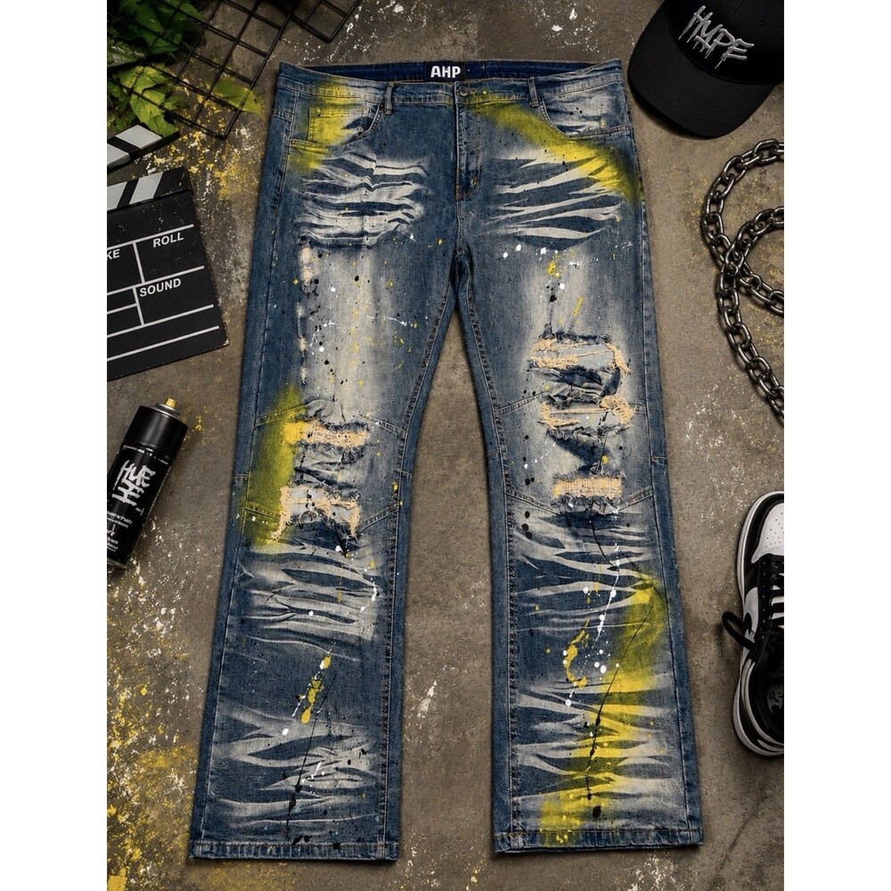 AHP Another Hype Piece Distressed Paint Splatter Jeans Men's 46x33 Streetwear